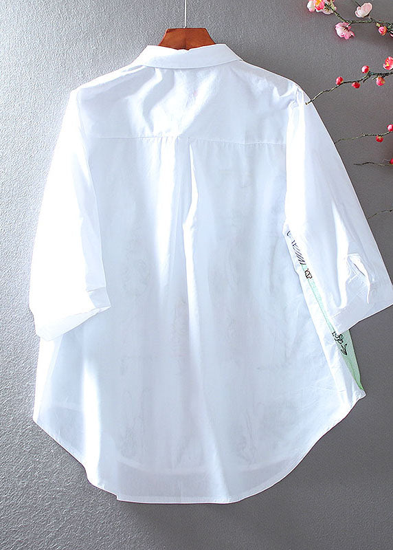 Boutique White Embroidered Cotton Shirt Tops Bracelet Sleeve