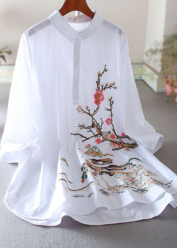 Boutique White Embroidered Cotton Top Half Sleeve