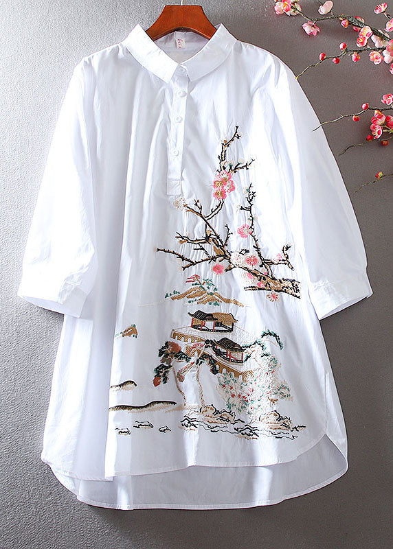 Boutique White Embroidered Cotton Top Half Sleeve