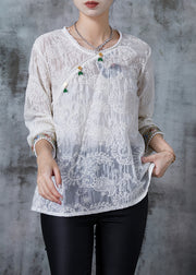 Boutique White Embroidered Nail Bead Oriental Shirt Tops Fall