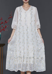 Boutique White Embroidered Patchwork Lace Silk Dresses Summer