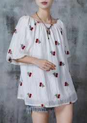 Boutique White Embroideried Cherry Chiffon Tanks Summer