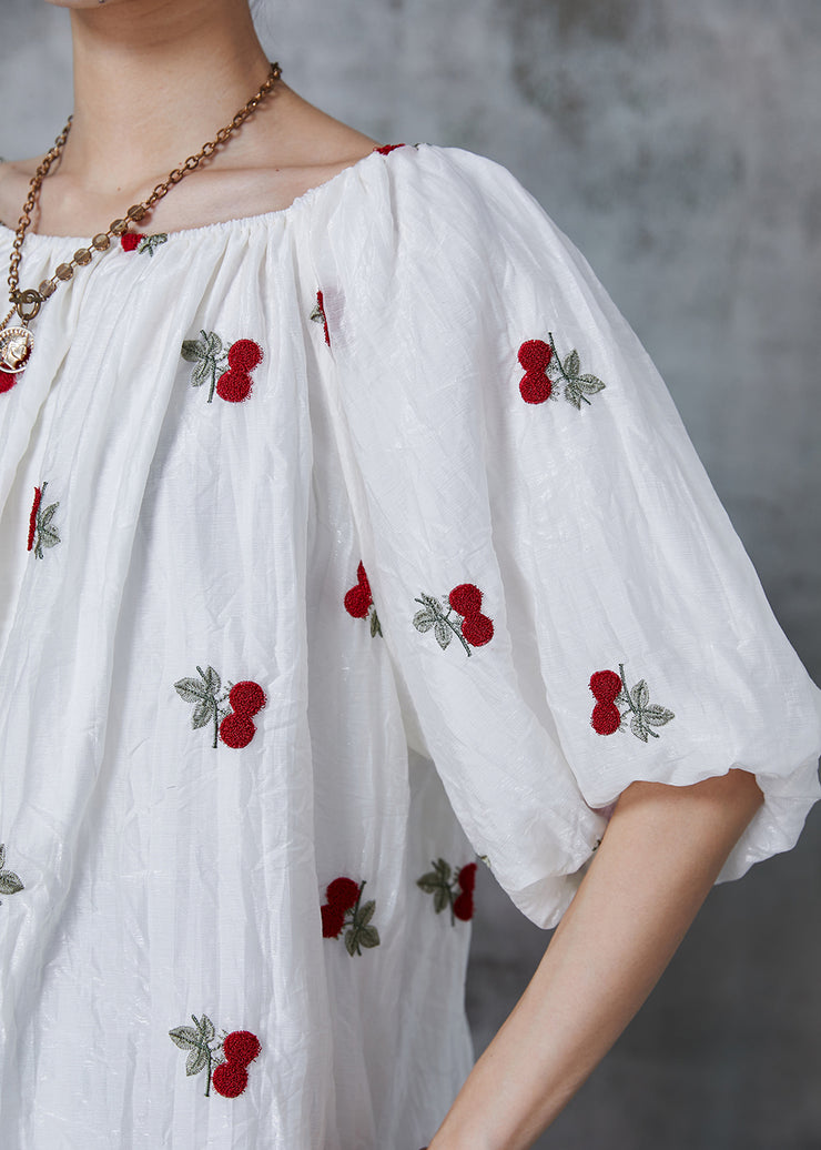 Boutique White Embroideried Cherry Chiffon Tanks Summer