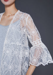 Boutique White Embroidered Hollow Out Lace Cardigan Summer