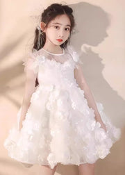 Boutique White Floral Patchwork Tulle Kids Long Dress Summer