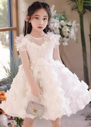 Boutique White Floral Patchwork Tulle Kids Long Dress Summer