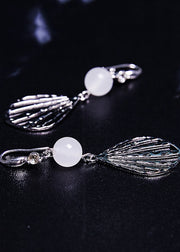 Boutique White Hollow Out Gem Stone Drop Earrings