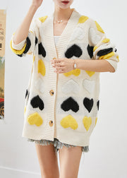 Boutique White Love Jacquard Button Down Knit Cardigan Fall