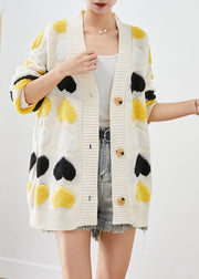 Boutique White Love Jacquard Button Down Knit Cardigan Fall