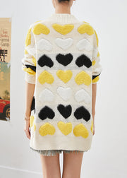 Boutique White Love Jacquard Button Down Knit Cardigan Fall