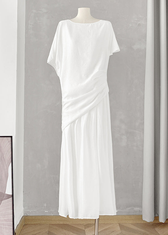Boutique White O-Neck Asymmetrical Drawstring T Shirts And Maxi Skirt Two Pieces Set Summer