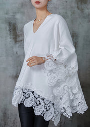 Boutique White Oversized Patchwork Lace Long Smock Spring