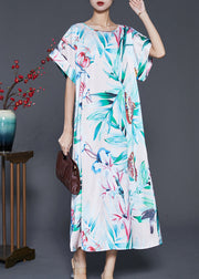 Boutique White Oversized Print Silk Vacation Dresses Summer