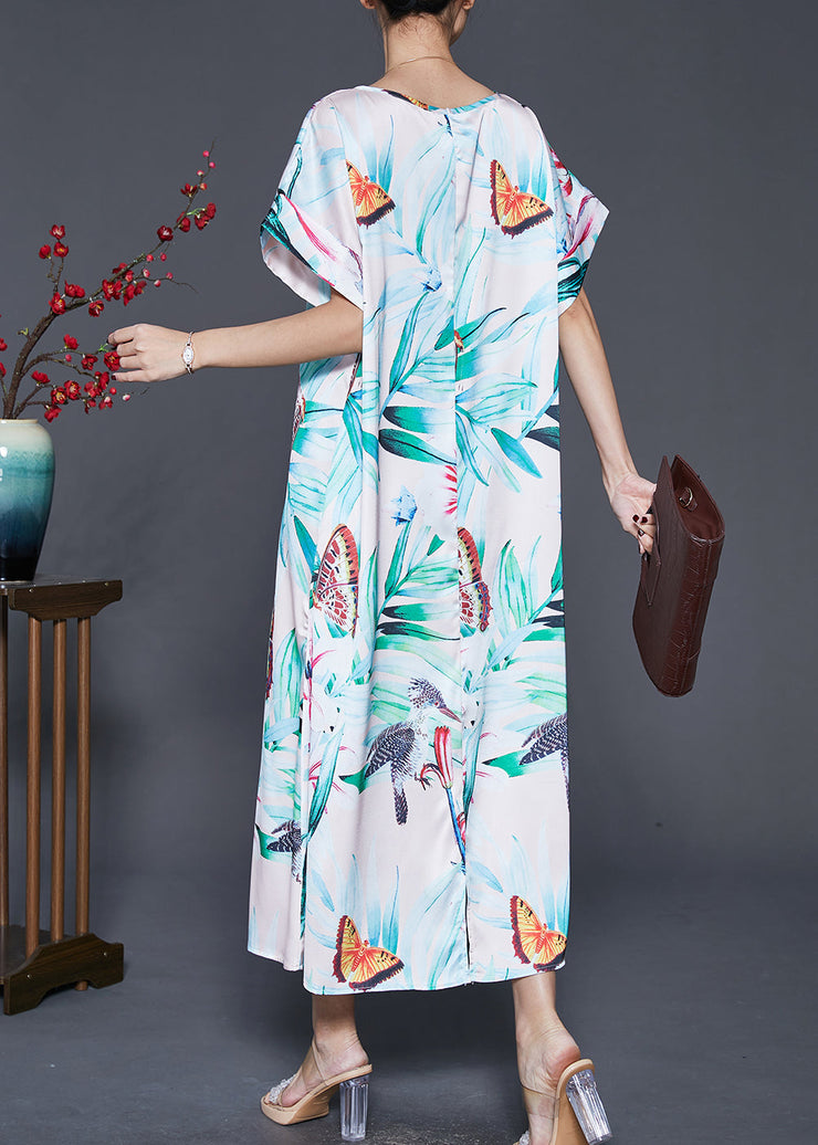 Boutique White Oversized Print Silk Vacation Dresses Summer