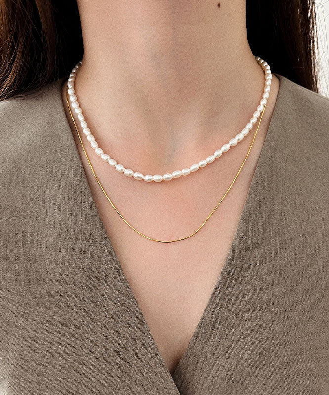 Boutique White Pearl Chain Layered Necklace