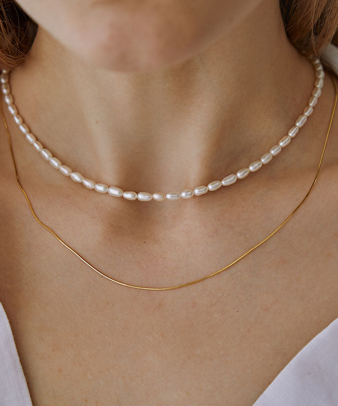 Boutique White Pearl Chain Layered Necklace