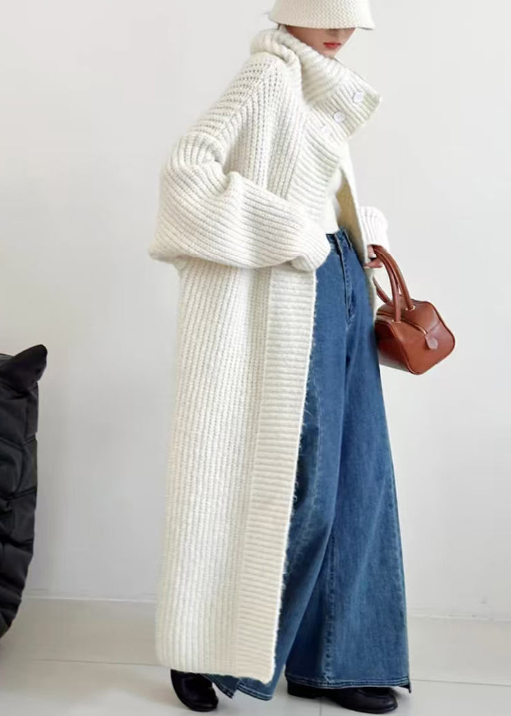 Boutique White Peter Pan Collar Button Woolen Knit Cardigan Winter