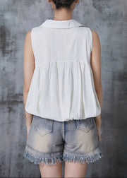 Boutique White Peter Pan Collar Cotton Shirt Tops Summer