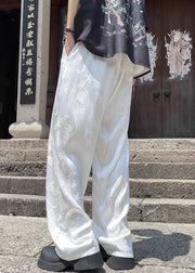 Boutique White Pockets Oriental Print Ice Silk Mens Pants Summer