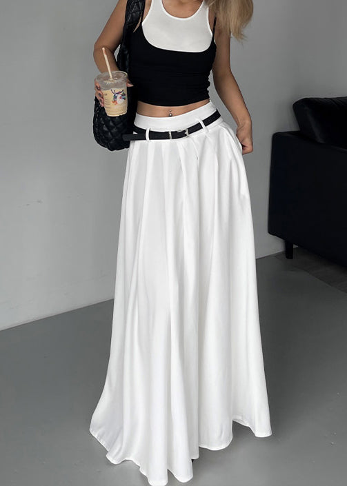 Boutique White Pockets Wrinkled High Waist Cotton Skirts Summer