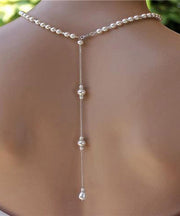 Boutique White Stainless Steel Pearl Chain Tassel Lariat Necklace