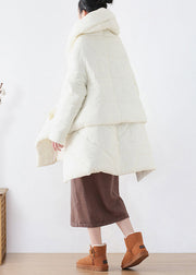 Boutique White V Neck Asymmetrical Low High Design Parka Winter