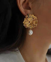 Boutique Yellow Copper Overgild Little Daisy Pearl Tassel Drop Earrings