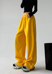 Boutique Yellow Elastic Waist Pockets Solid Pants Spring