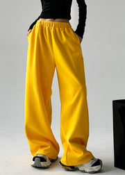 Boutique Yellow Elastic Waist Pockets Solid Pants Spring