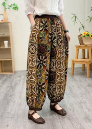 Boutique Yellow Elastic Waist Silk Linen Crop Harem Pants