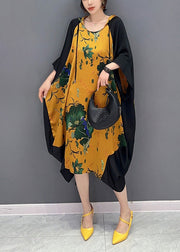 Boutique Yellow Neck Tie Print Party Hooded Long Dress Summer