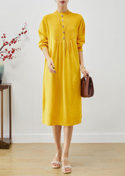 Boutique Yellow Oversized Patchwork Wrinkled Knit Holiday Dress Fall