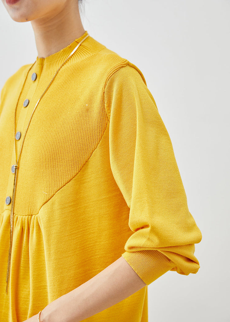 Boutique Yellow Oversized Patchwork Wrinkled Knit Holiday Dress Fall