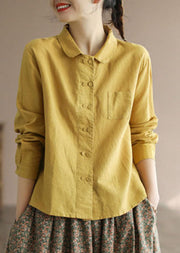 Boutique Yellow Peter Pan Collar Patchwork Cotton Top Spring