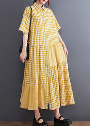 Boutique Yellow Peter Pan Collar Plaid Maxi Dresses Summer