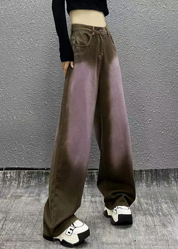 Boutique Yellow Pockets High Waist Denim Wide Leg Pants Fall