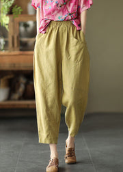 Boutique Yellow Pockets Patchwork Linen Crop Pants Summer