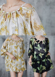 Boutique Yellow Print Hollow Out Chiffon Women Sets 2 Pieces Summer