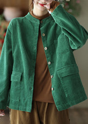 Boutique Yellow Stand Collar Pockets Solid Corduroy Coats Fall