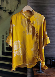 Boutique Yellow Tasseled Patchwork Jacquard Silk Top Summer