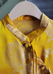 Boutique Yellow Tasseled Patchwork Jacquard Silk Top Summer