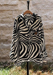 Boutique Zebra Pattern Peter Pan Collar Button Two Piece Set Long Sleeve