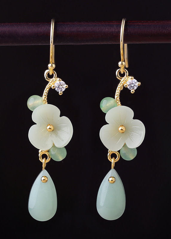 Boutique Zircon Droplet Shape Jade Drop Earrings