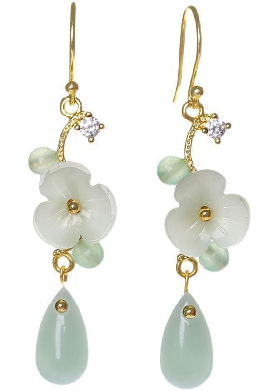 Boutique Zircon Droplet Shape Jade Drop Earrings