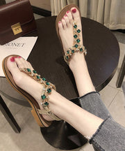 Boutique Zircon Splicing Peep Toe Flat Sandals Green PU