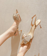 Bow Zircon Pointed Toe Stiletto Heels Sandals New Champagne