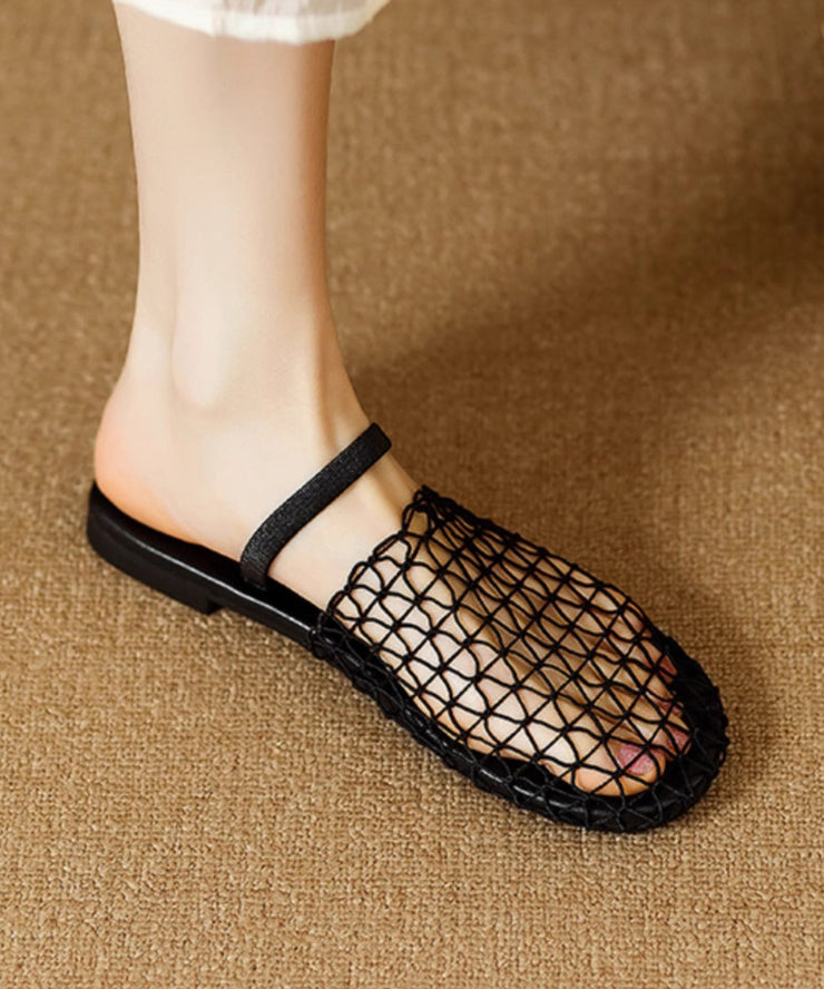 Breathable Mesh Hollow Out Fashion Black Slide Sandals