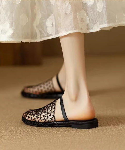 Breathable Mesh Hollow Out Fashion Black Slide Sandals