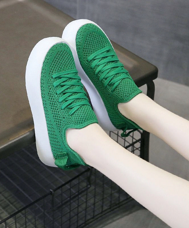 Breathable Mesh Lace Up Splicing Green Flat Feet Shoes