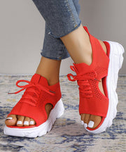 Breathable Mesh Orange Lace Up Splicing Sandals Peep Toe